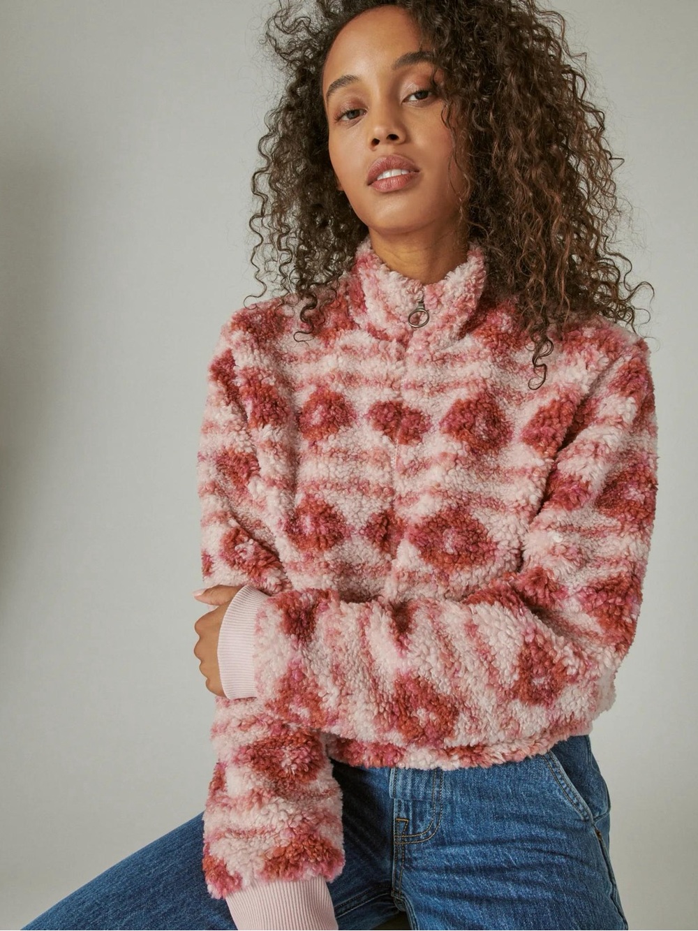 Lucky Brand Hi-Pile Half Zip Pullover Sweatshirt Plush Pink Plus Size XXL NWT